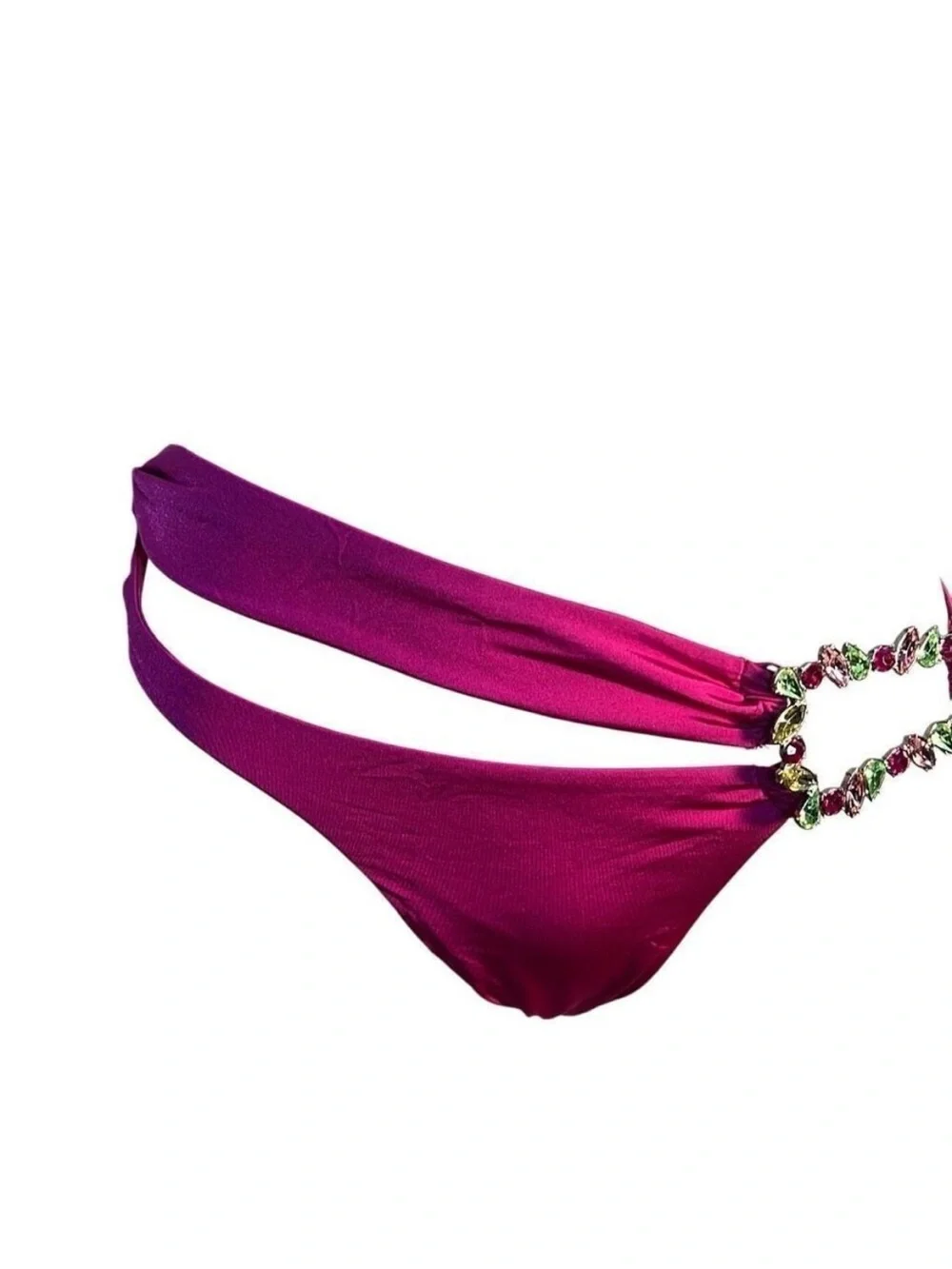 Women’s One-Shoulder Fuchsia Bikini with Jewel Accents